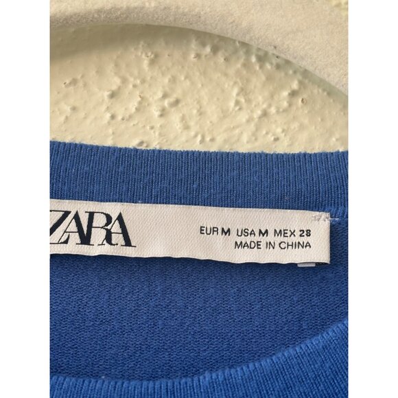 Zara Blue Long Sleeve Sweater Button Cuff Size M - Picture 4 of 9